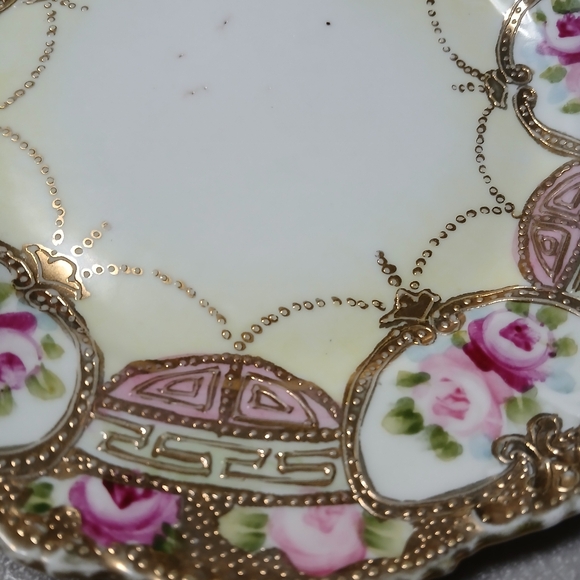 Nippon Vintage 7.5" Plate Gold Scalloped Edge Pink Roses Berry Bowl Underplate? - Picture 9 of 16